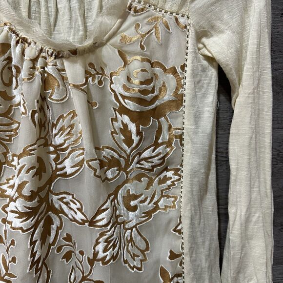 Meadow Rue Anthropologie Womens XS Blouse Beige Floral Long Sleeve - Picture 7 of 15